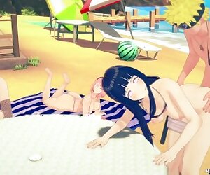 Sakura and Ino politely wait for Naruto to finish fucking Hinata on the beach