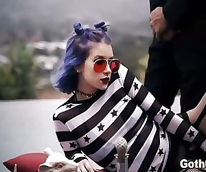 Purple haired teen Arya Fae fucked in her tight ass