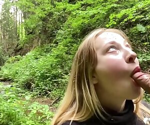 Girlfriend fucked and sucking cock in the woods